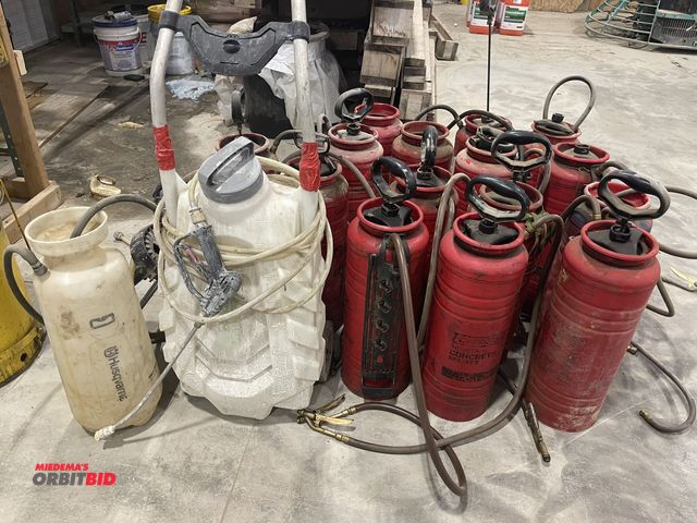 Lot 1-18807 - Large lot of assorted sprayers, includes (15) Chapin Industrial Concrete sprayers, 3.5 gallon cans, ...