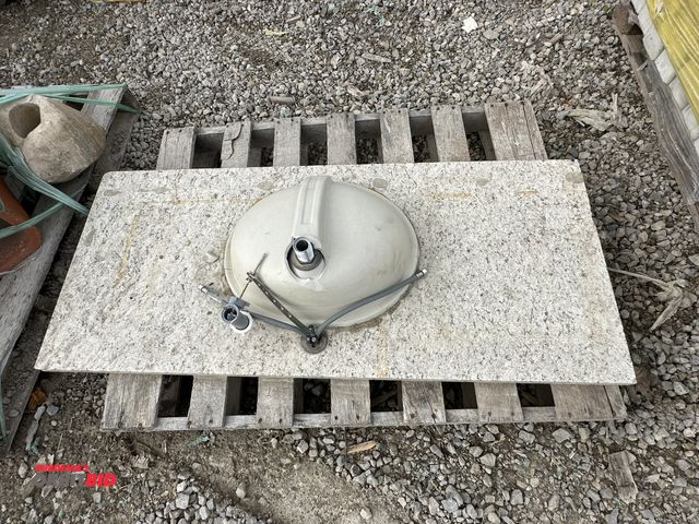 Lot 1-15844 - (1) marble countertop with sink, 53.5" x 23", sink bottom is cracked, and (1) clay rectangle tile pi...