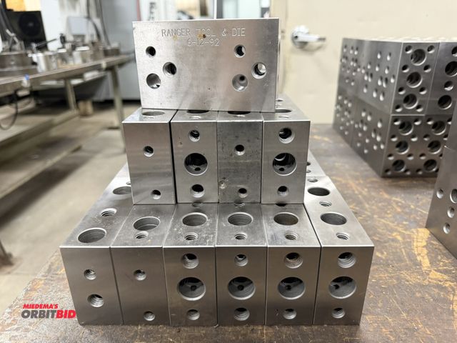 Lot 1-1895 - Lot of (17) 5" x 3" x 1.5" blocks with threaded holes.