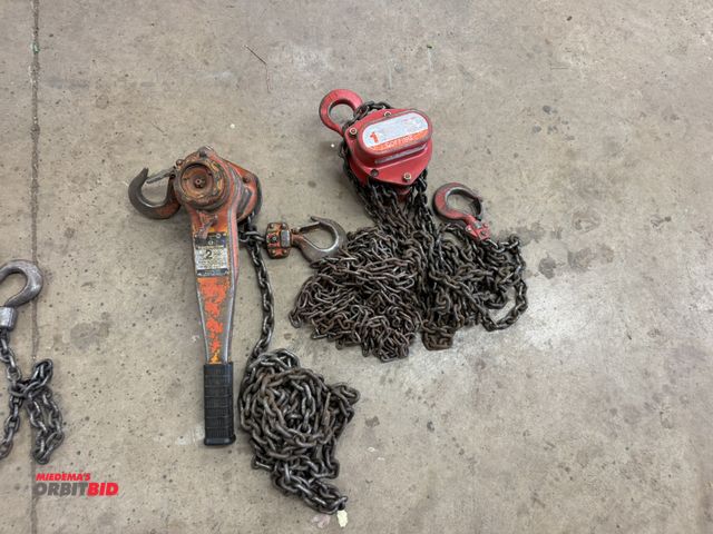 Lot 1-6360 - (1) Harrington 2-ton ratcheting chain fall, model L4608, and (1) Coffing chain fall, model LHH-1B