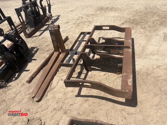 Lot 1-18291 - (1) Telehandler frame with forks, frame is approx. 74" with x 48" long x 4" wide forks, includes bar