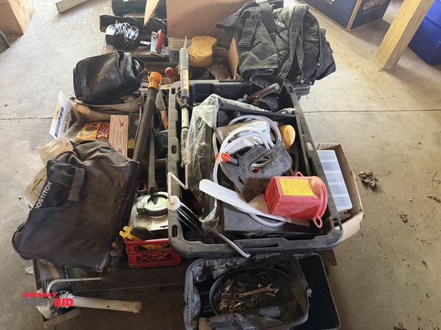 Lot 1-8382 - (1) skid lot of assorted items, including various PVC glues and primers, electrical boxes, (1) pair ...