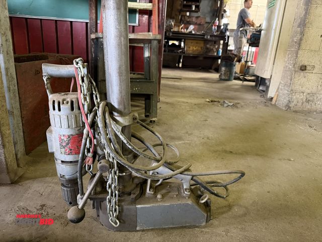 Lot 1-18205 - (1) make and model unknown, 120V, single phase MAG drill with wood case, working condition unknown.