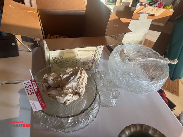 Lot 1-3155 - Lot of punch bowls, cups, and canole holders