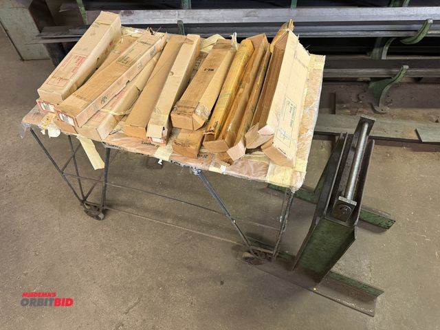 Lot 1-18577 - (1) 36" width x 28" height x 25" depth light duty, wire style cart with assorted steel welding wire,...