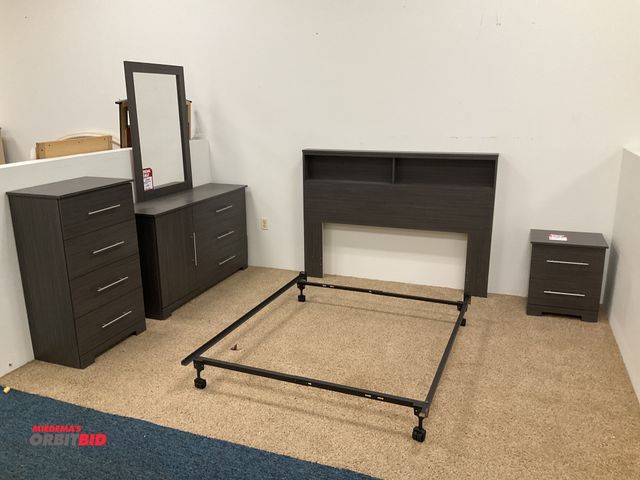 Lot 1-17252 - Bedroom set including; adjustable bed frame with 53” interior width, headboard, nightstand, vertical...