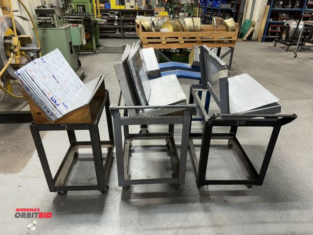Lot 1-18760 - Lot of (4) assorted custom made parts, made to carry aluminum sheets and squares, also includes cont...