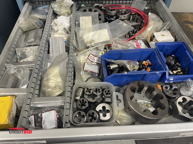 Lot 1-19267 - Contents of drawer #2, includes assorted die nuts, and air fittings.