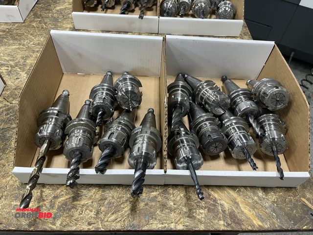 Lot 1-19370 - Lot of approx. (14) Cat 40 collet style tool holders with assorted drills.