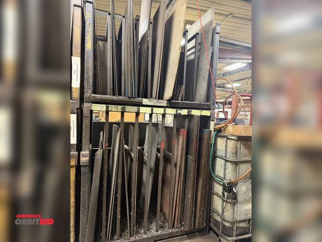 Lot 1-2021 - (1) 60" width x 106" height x 31" depth, custom built, heavy duty steel rack with assorted sheet met...
