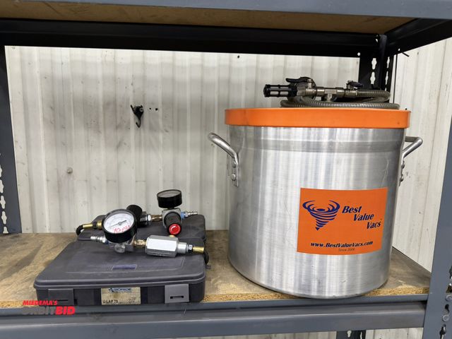Lot 1-15122 - (1) Best Value Vacs aluminum vacuum chamber, chamber is approx. 11.5" tall x 12" diameter, and addit...