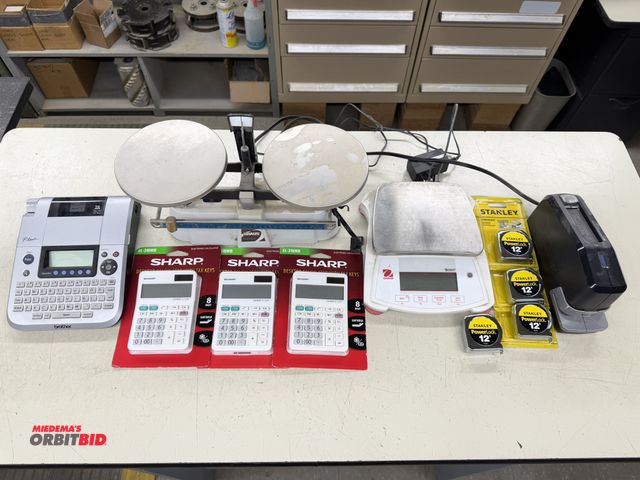 Lot 1-16352 - (1) Ohaus 5 lb. capacity balance scale, (1) Brother P-Touch label maker, (1) Ohaus Scout, model SPX2...