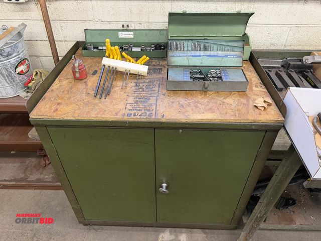 Lot 1-1689 - (1) 36" 2-door metal storage cabinet, includes assorted T-handle wrenches, sockets, and small tool b...