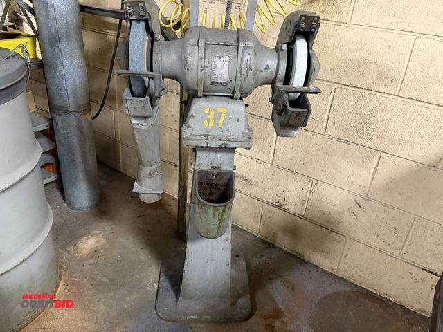 Lot 1-11033 - (1) make and model unknown, 8" dual end pedestal grinder, with a 220/440V, 1 HP, 3 phase electric mo...