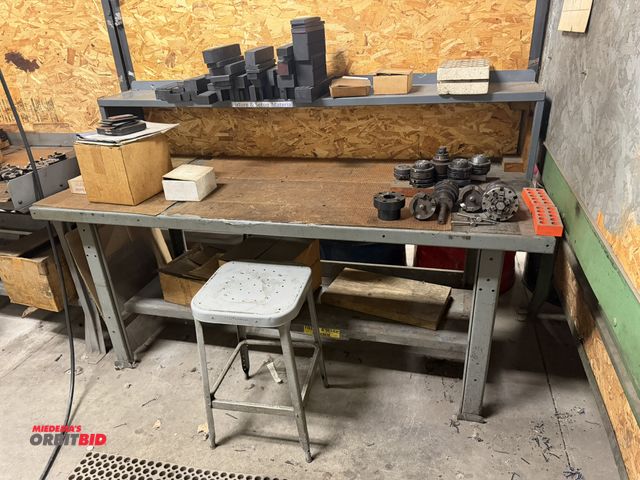 Lot 1-2012 - (1) 72" width x 32" height x 30" depth steel work bench with steel lower shelf, and 12" tall x 10" d...