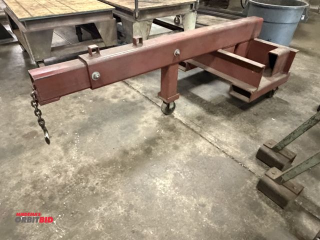 Lot 1-6488 - (1) heavy duty forklift jib attachment with heavy duty hook, length without extended arm 67.5", on c...