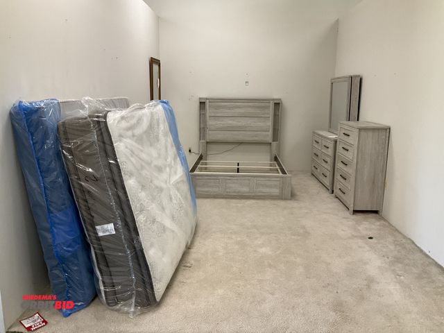 Lot 1-17250 - Bedroom set including; Queen-size bed frame, box spring, and mattress, horizontal double dresser, wi...