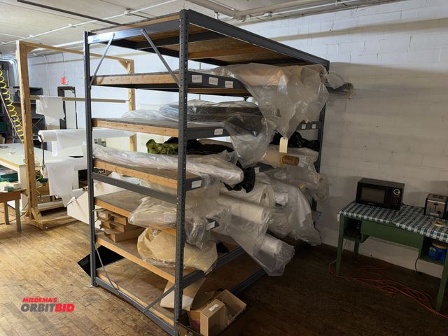 Lot 1-4793 - (1) Edsal metal shelving unit, 99" long x 51" wide x 8' tall, with OSB plywood decking, does not inc...