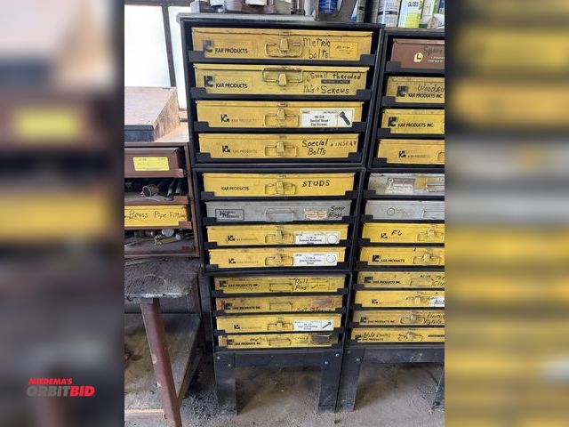 Lot 1-18545 - Lot of (3) 4-drawer pull out parts organizers with contents including metric bolts, socket head cap ...