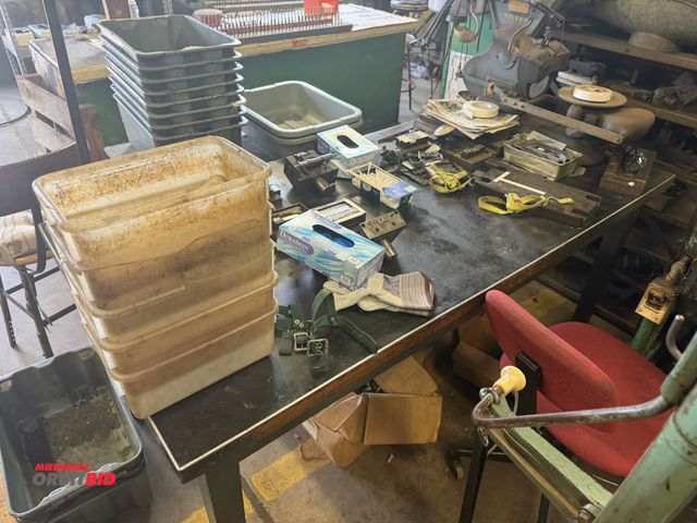 Lot 1-18711 - (1) 72" width x 30.5" height x 36" depth wood framed table with contents, including Toledo under/ove...