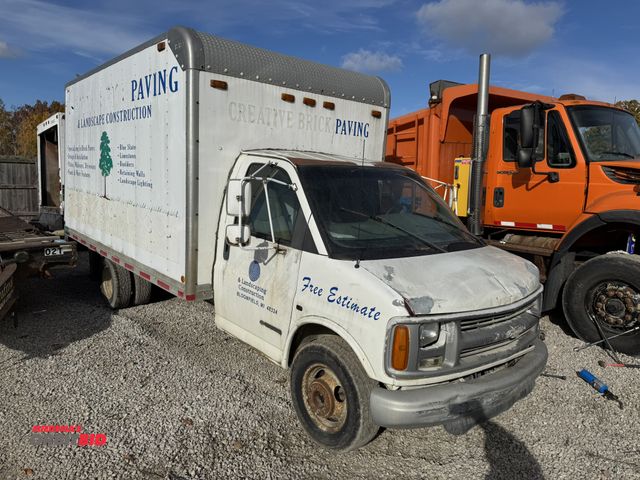 Lot 1-15913 - 2001 Chevrolet 3500 (1) 14' box truck, 5.7 liter V8 gas engine, rear roll up door, interior wood she...