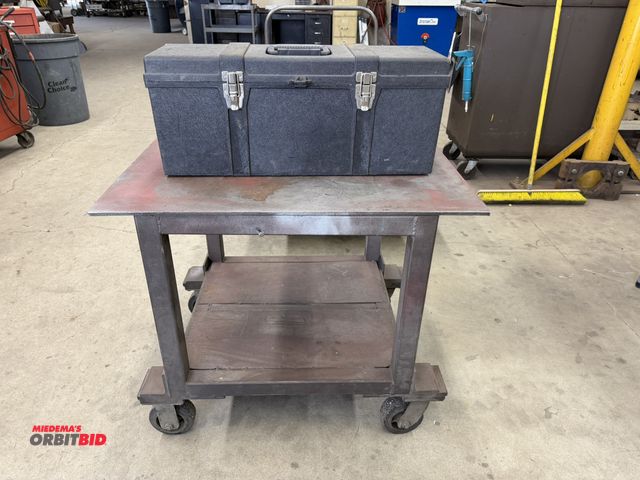 Lot 1-6185 - (1) 32.5" length x 29" height x 25.5" depth, 2-tier, heavy duty steel custom built cart with 5" diam...