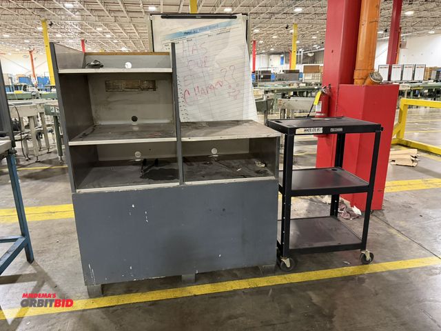 Lot 1-5317 - (1) 48" length x 59" height x 26" depth wood storage unit with 5 stainless steel covered shelves, (1...
