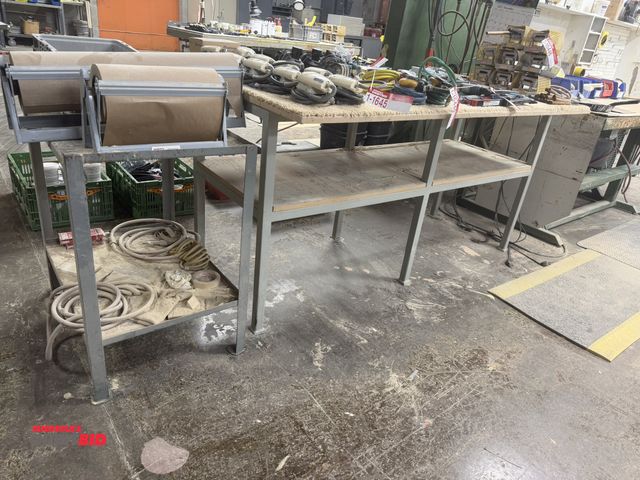 Lot 1-16452 - (1) steel framed table with carpeted wood top, 72" x 37.5", small steel table, 29" x 20", and (2) Ul...