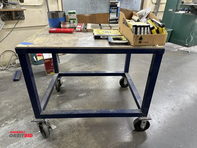Lot 1-17770 - (1) 40" length x 33.5" height x 32" depth steel cart with plywood top and contents, includes various...