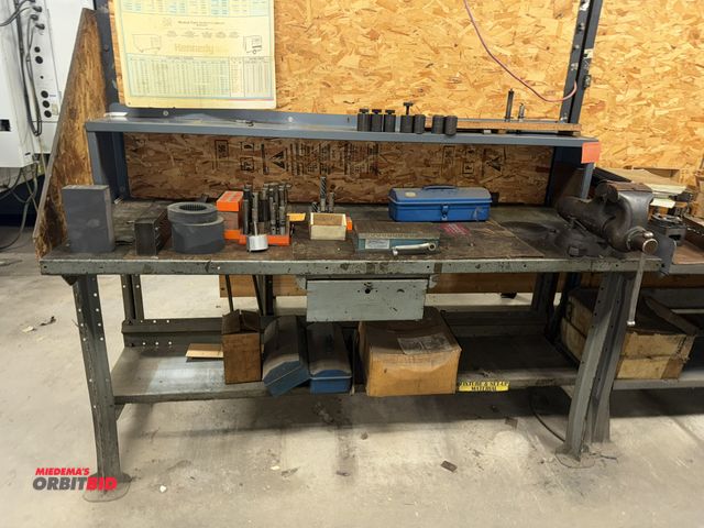 Lot 1-1937 - (1) 72" width x 34" height x 29" depth steel work bench with 48" tall backer, and 4.5" Wilton mounte...