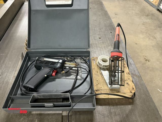Lot 1-11355 - (1) Cooper model 8200 120V/140-100 watt soldering gun with assorted tips and plastic case and (1) We...