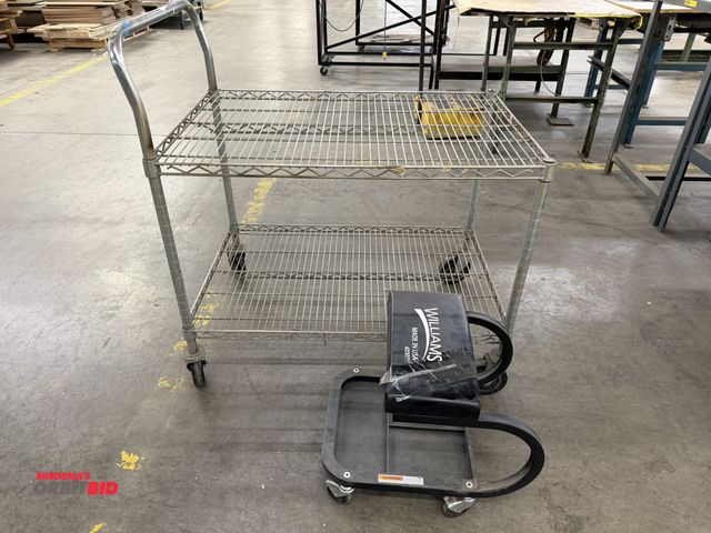 Lot 1-17393 - (1) 35" length x 28.5" height x 24" depth 2-tier wire mesh cart, and (1) Williams rolling tool caddy...