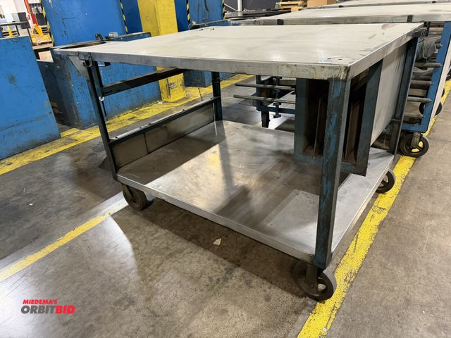 Lot 1-5209 - (1) custom built 60" length x 43" height x 48" depth heavy duty steel welding/torch cutting cart, st...