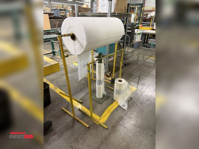 Lot 1-17500 - Lot of (3) custom built, quick release roller stands, 2 are approx. 36" x 37.5" tall, and 1 is 50" x...