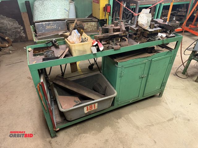 Lot 1-18485 - (1) custom made pneumatic bender, (1) heavy duty table, 61" long x 15" wide, with assorted tooling, ...