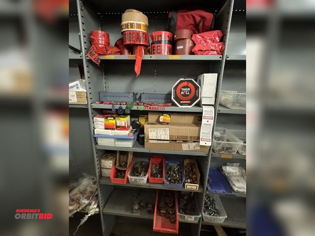 Lot 1-6395 - Contents of (5) shelves, includes assorted heavy duty wire nuts, connectors, large lot of silicone r...