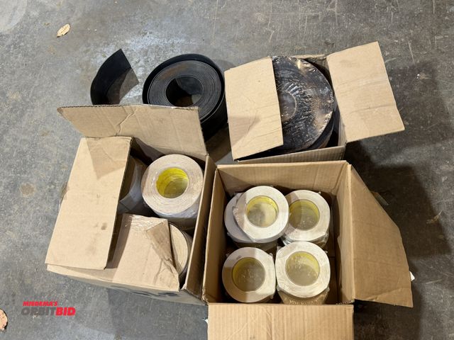 Lot 1-1517 - Lot including (1) approx. 50' long x 4" wide roll of rubber edge trim, (7) rolls of X-Seal expandabl...