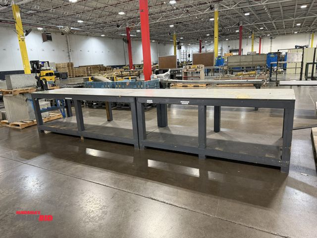 Lot 1-5420 - (1) 16' length x 36" height x 36" depth, 2-piece, heavy duty wood frame, custom built cutting table ...