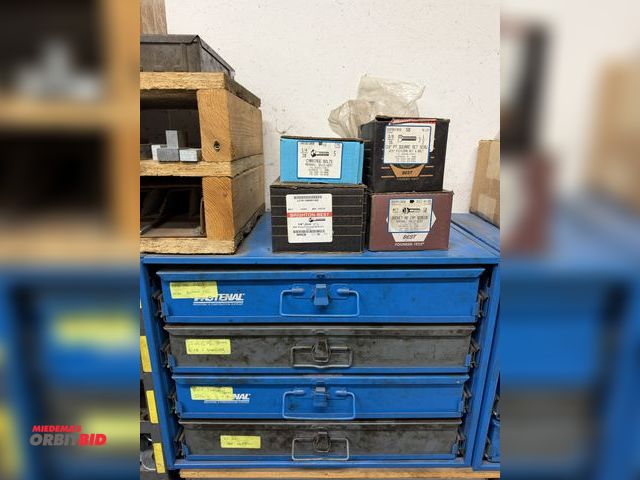 Lot 1-6403 - (1) 35" width x 42" height x 12" depth steel hardware storage unit with 72 divided compartments, and...