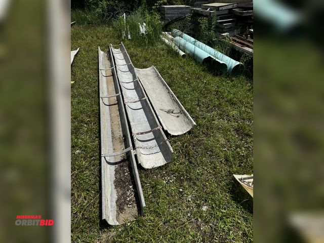 Lot 1-14279 - Lot of 3 aluminum concrete chutes, includes (1) 16' x 13" wide, (1) 14' x 15" wide, and (1) 8' x 17"...