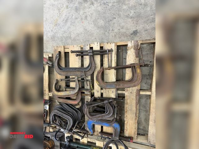 Lot 1-1408 - Lot of assorted heavy duty C-clamps, includes approx. (15) 6", (4) 9", (3) 10", (2) 12", and (1) hea...