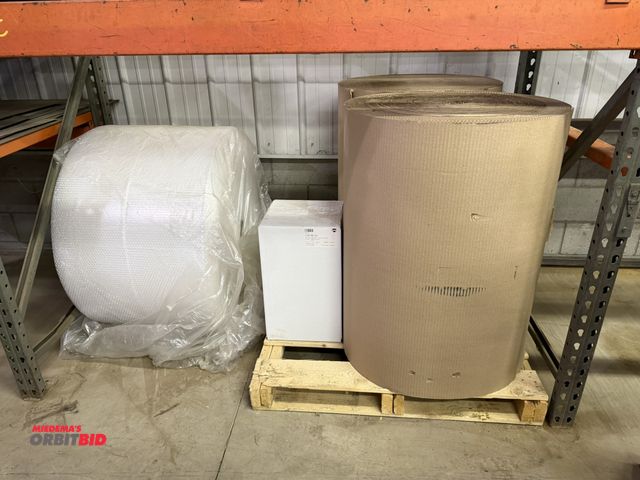Lot 1-15081 - Lot of shipping materials, includes (2) 36" x 250' rolls of single face corrugated cardboard, (2) 18...