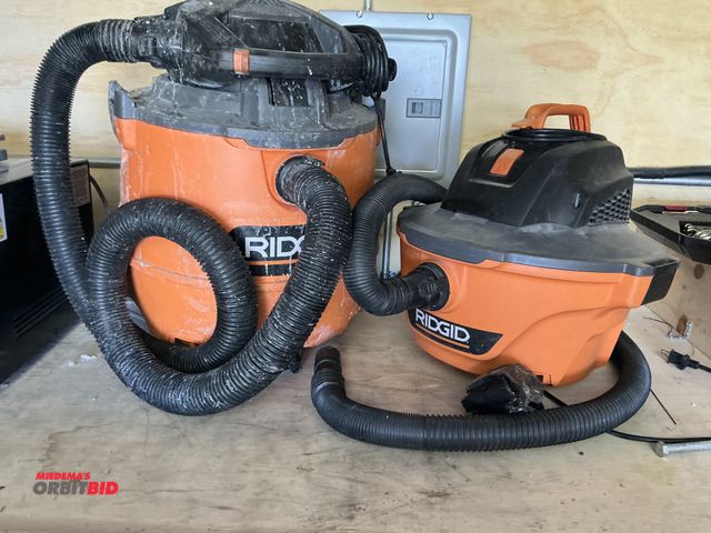 Lot 1-19428 - Lot of (2) rigid, Shop Vacs (1) 5.5 hp and (1) 3.5hp with hoses 120 volt.