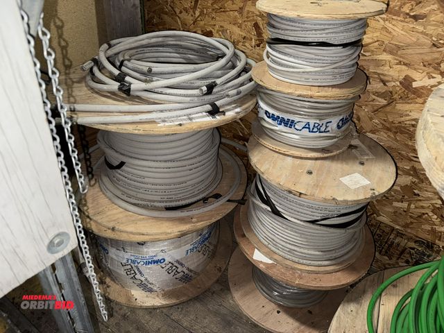 Lot 1-4305 - (6) partial spools of Omni Cable, includes #8, 1-conductor, small cut pieces, and Telco Flex 4 gauge...