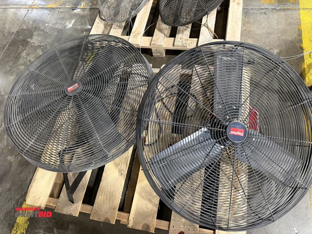 Lot 1-5342 - Lot of (2) Dayton 120V, single phase, post mount shop fans with 32" cages and 3 blades, includes pos...