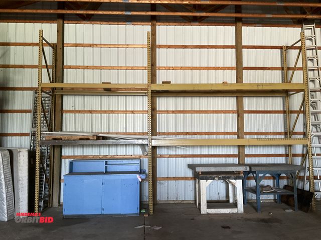 Lot 1-12012 - teardrop style racking consisting of (3) 36” deep by 14’ tall uprights (4) 12 foot beams and (4) 8’ ...