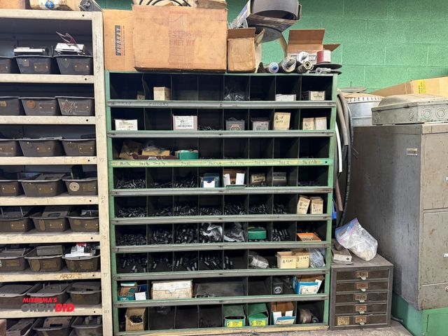Lot 1-18521 - (1) 35" width x 42" height x 12" depth hardware storage unit with 63 divided compartments, and conte...