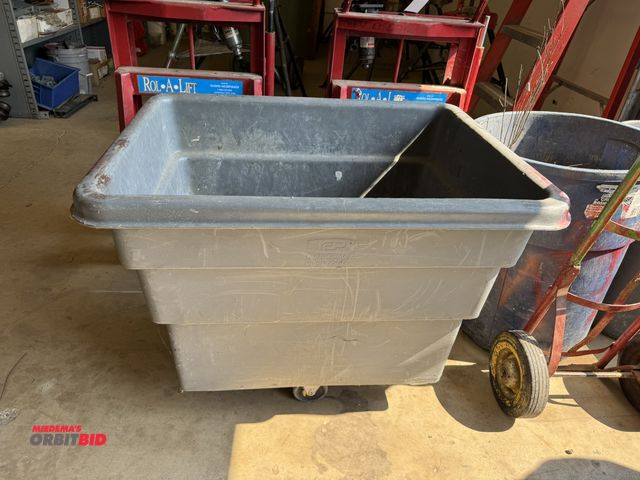 Lot 1-6435 - (1) Rubbermaid rolling trash cart, 37.5" long x 29.5" deep x 30" tall, inside depth approx. 24".