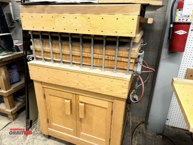 Lot 1-16612 - (1) custom built, wood pneumatic press unit, 36" x 32" x approx. 57" tall.