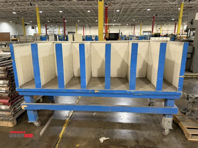 Lot 1-5424 - (1) 86" length x 51" height x 37" depth heavy duty, custom built wood cart with (14) divided section...